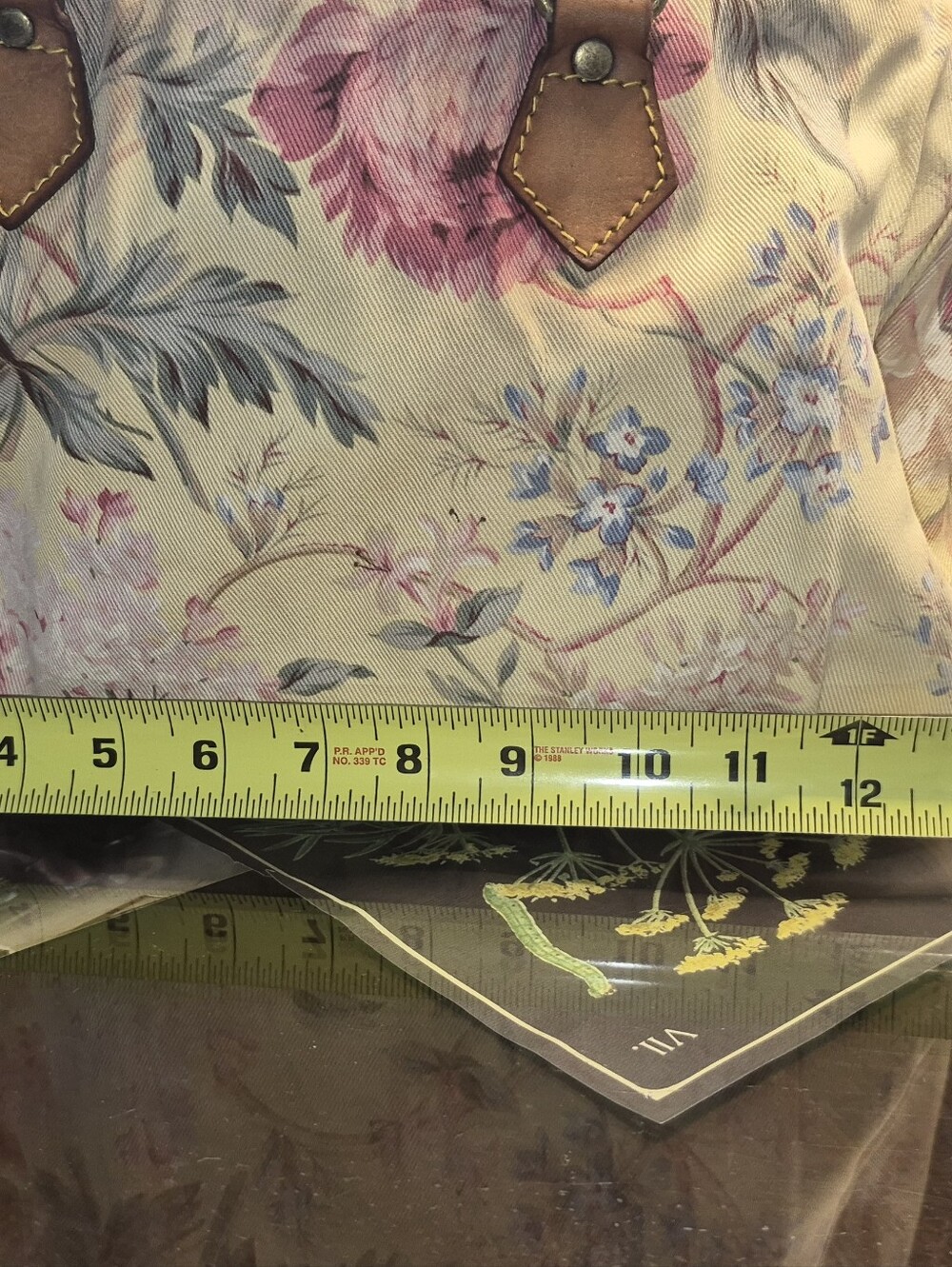 VINTAGE Ralph Lauren Pink Floral Canvas Tote with Brown Leather Handles - Picture 8 of 15